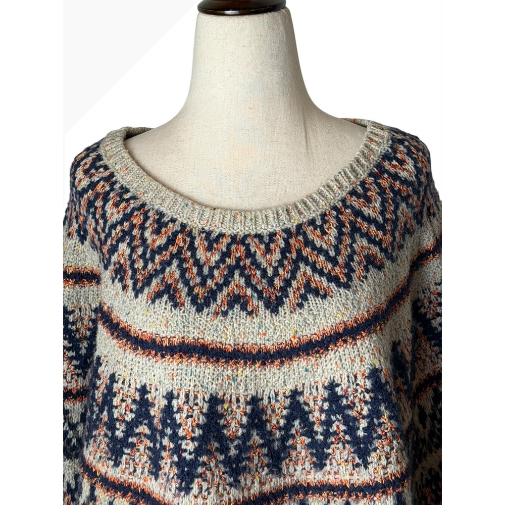 Anthropologie Sleeping On Snow Sweater Poncho Women Medium Beige Fair Isle Wool - Picture 4 of 12